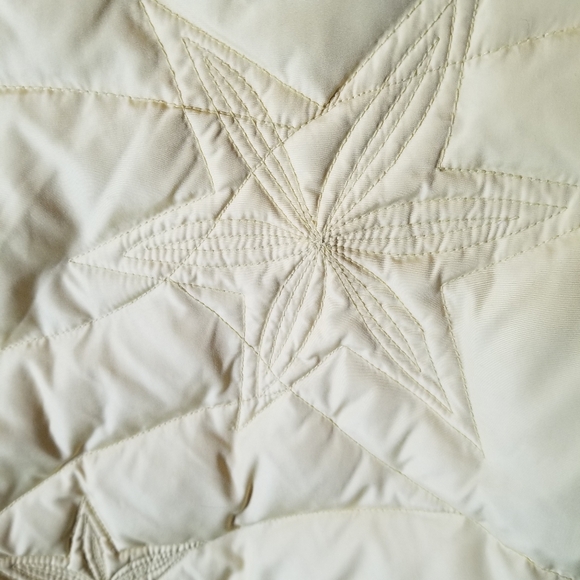 Vero Puimino Real Feather Embroidered Reversible Pale Yellow Puffer Jacket Sz S - Picture 4 of 16